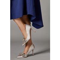 Coast Women's Wide Fit Tania Satin Embellished Bow High Heel Stiletto Court Shoes in Silver | Size: 4