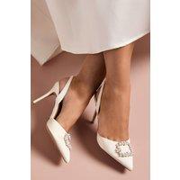Coast Women's Bridal Selene Satin Pearl Trim Slingback High Heel Court Shoes in Ivory | Size: 8