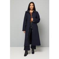 Wallis Women's Petite Wool Blend Belted Longline Coat in Navy | Size: 18