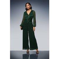 Wallis Women's Occasion Plisse Ring Jumpsuit in Forest | Size: 14