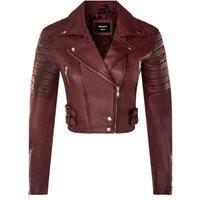Infinity Leather Women's Brando Cropped Leather Jacket-Longtown in Burgundy | Size: 22