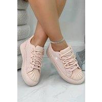 Love Lemonade Women's Crystal Embellished Aura Lace-Up Trainers in Pink | Size: 4