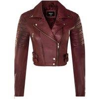 TruClothing Women's Real Leather Short Cropped Length Brando Style Biker Jacket in Burgundy | Size: 22