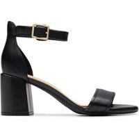 Clarks Women's Ezoria Mae Black Leather Heeled Sandals | Size: 3-Standard Fit