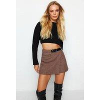 WOVCOR Women's Woven Belted Mini Skirt in Brown | Size: 6