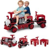 Costway Electric 3-Seater Ride on Train Set Trackless 12V Kids Ride on Toy Car in Red
