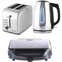 Hamilton Beach Rise Polished Kettle, 2 Slice Toaster & Sandwich Toaster Set - Silver
