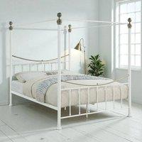 OAT Home Marylebone Traditional Four Poster Metal Bed Frame in White | Size: Double