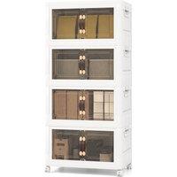 Costway 4 Pack Stackable Storage Cabinet Folding Home Organizer Lockable Wheels 78 Gal in White