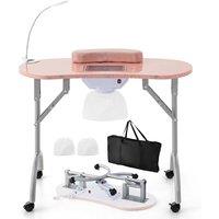 Gymax Manicure Nail Table Folding Nail Table With Electric Dust Collector in Pink