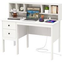 Costway Computer Desk 120 CM Writing Desk with Power Outlets & Drawers in White