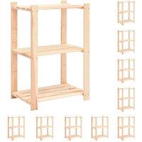 Berkfield Home 3-Tier Storage Racks 10 pcs 60x38x90 cm Solid Pinewood 150 kg in Beige | Size: 60 x 38 x 90 cm