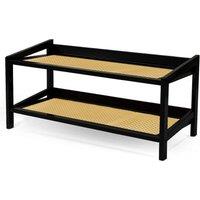 Keplin 2 Tier Bamboo & Rattan Shoe Organiser Rack - Durable, Easy Assembly in Black