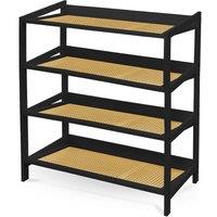 Keplin 4 Tier Bamboo & Rattan Shoe Organiser Rack - Durable, Easy Assembly in Black