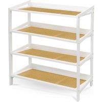 Keplin 4 Tier Bamboo & Rattan Shoe Organiser Rack - Durable, Easy Assembly in White