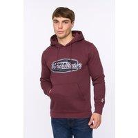 Crosshatch Men's Hellmere Men's Graphic Hoodie - Cotton Rich Fleece with Soft Touch & Flocked 3D Prints in Burgundy | Size: Large