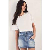 NastyGal Women's Double Waistband Denim Mini Skirt in Authentic Midwash | Size: 14