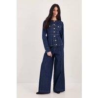 NastyGal Women's Pleated Wide Leg Jean in Indigo | Size: 6
