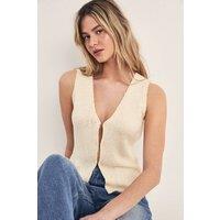 NastyGal Women's Boucle Knitted Vest in Ecru | Size: Medium