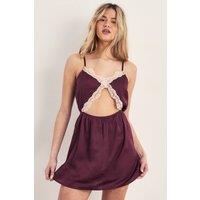 NastyGal Women's Satin Cut Out Lace Detail Night Dress in Plum | Size: Medium