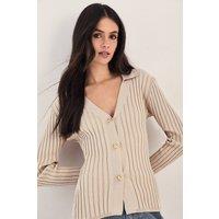 NastyGal Women's Knitted Ribbed Cardigan in Ecru | Size: Small