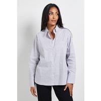 Wallis Women's Petite Stripe Pocket Side Tape Shirt in Grey | Size: 14