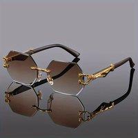 AJVANI Women's Geometric Rimless Oval Sunglasses Shades in Brown