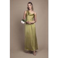 Oasis Women's Strappy Cowl Neck Maxi Bridesmaid Dress in Olive | Size: 14