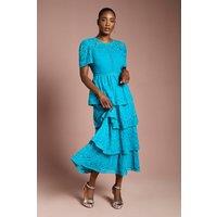 Coast Women's Tiered Lace Midi Dress in Teal | Size: 12