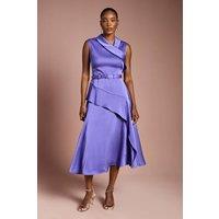 Coast Women's Waterfall Ruffle Belted Satin Midi Dress in Purple | Size: 16