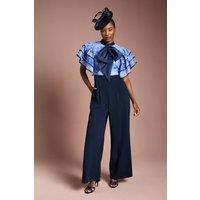 Coast Women's Printed Organza Ruffle Sleeve Wide Leg Jumpsuit in Navy | Size: 18