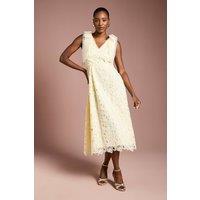 Coast Women's Shoulder Organza Lace Midi Dress in Lemon | Size: 10