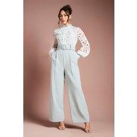 Coast Women's Organza Lace Belted Long Sleeve Jumpsuit in Sage | Size: 16