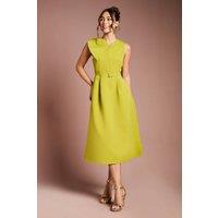 Coast Women's Bow Detail Belted Crepe Midi Dress in Acid Lime | Size: 14