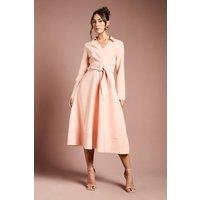 Coast Women's Long Sleeve Belted Crepe Midi Dress in Rose | Size: 12