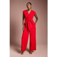 Coast Women's Belted Crepe Jumpsuit in Red | Size: 18