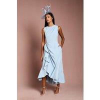 Coast Women's Petite Crepe Ruffle Dress With Low Back in Pale Blue | Size: 10