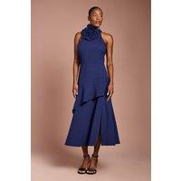 Coast Women's High Neck Corsage Detail Midi Dress in Navy | Size: 10