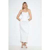 MissPap Women's Premium Bonded Satin Corset Midaxi Dress in Ivory | Size: 10