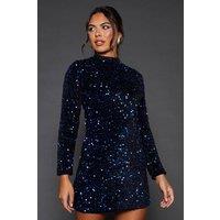 Dorothy Perkins Women's Blue Sequin A Line Mini Dress | Size: 16