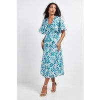 Wallis Women's Petite Floral Burn Out Cape Sleeve Midi Dress in Mint | Size: 12