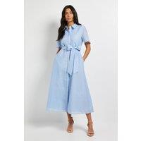 Wallis Women's Check Organza Belted Midi Shirt Dress in Blue | Size: 16
