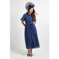 Wallis Women's Check Organza Belted Midi Shirt Dress in Navy | Size: 10