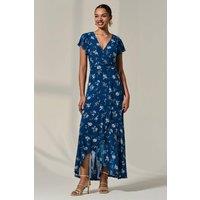 Jolie Moi Women's Floral Ruffle Hem Maxi Dress in Teal | Size: 18