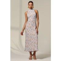 Jolie Moi Women's Sleeveless Chiffon Halterneck Midaxi Dre in Light Beige | Size: 10