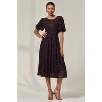 Jolie Moi Women's Puff Sleeve Mesh Midi Dress in Dark Brown | Size: 10