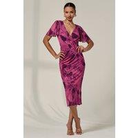 Jolie Moi Women's Mesh Short Sleeve Midi Dress in Purple | Size: 18