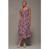 Jolie Moi Women's Shirred Ruffle Sleeve Tiered Midi Dress in Pink | Size: 16