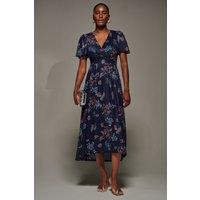 Jolie Moi Women's Mesh Short Sleeve Midaxi Dress in Mid Navy | Size: 10