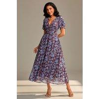 Jolie Moi Women's Layered Angel Sleeved Chiffon Maxi Dress in Blue | Size: 14